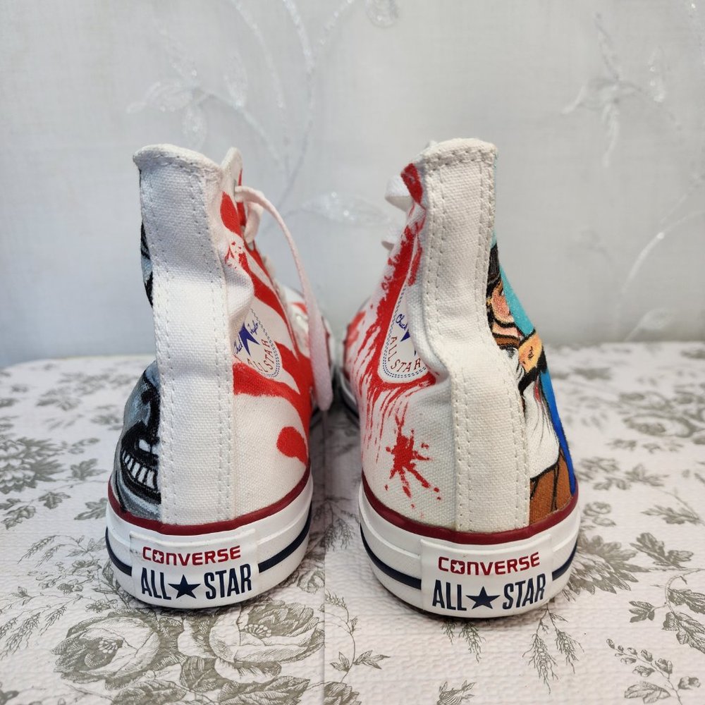 Custom Painted Zombie Hunter/Splatter Hi-Top Converse All-Stars Unisex W9/M7 - Picture 9 of 12